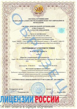 Образец сертификата соответствия Михайловка Сертификат ISO 22000